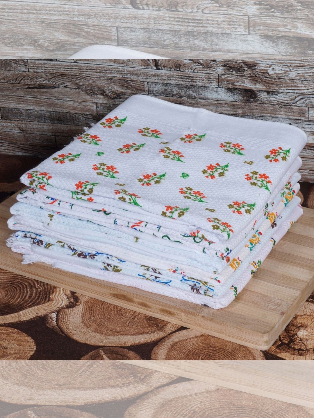 ZAHYA 6 Pcs White & Green Printed Face Towels-image-22