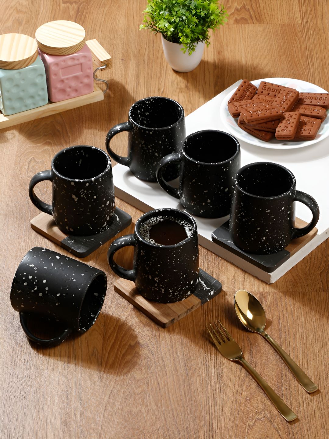 Arrabi Black & White Textured Ceramic Matte Mugs Set of Cups and Mugs-image-39