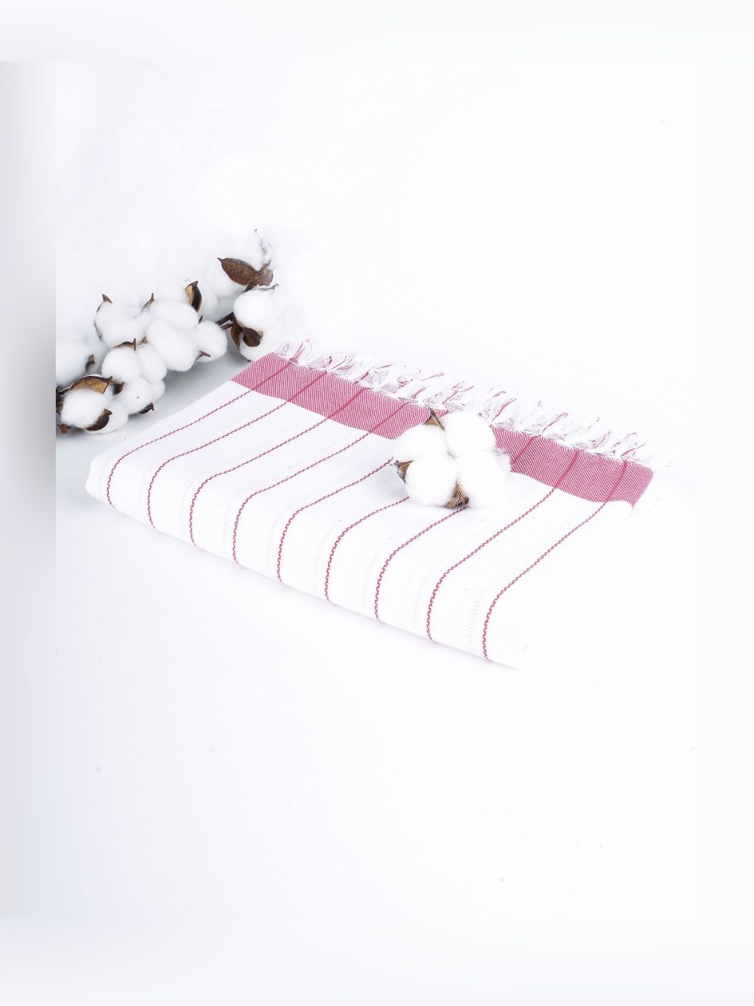 Thirsty Towel White & Pink 1 Striped Cotton 225 GSM Bath Towel-image-4