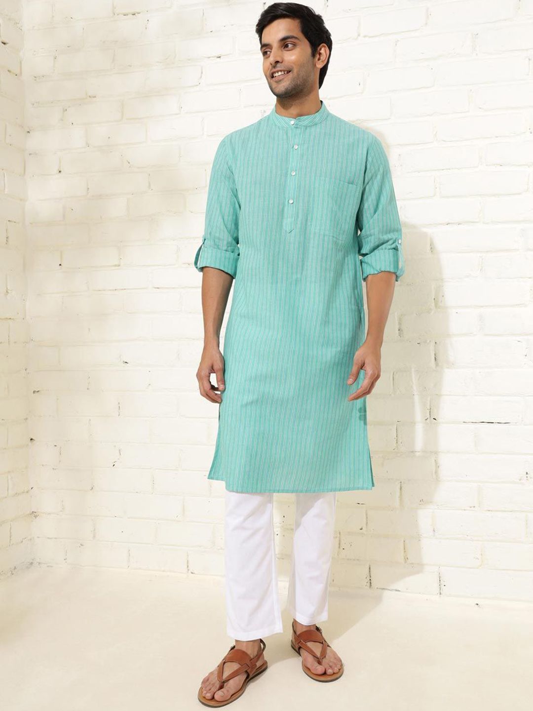 Fabindia Men Striped Thread Work Kurta-picture-25