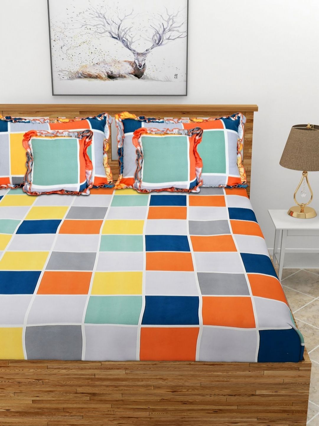 MORADO Grey & Orange Geometric Cotton 5 Piece Double Queen Fine Bedding Set-image-20