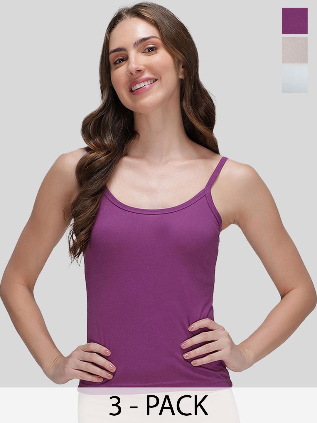 AMUL COMFY Pack Of 3 Pure Cotton Non-Padded Camisoles-image-44
