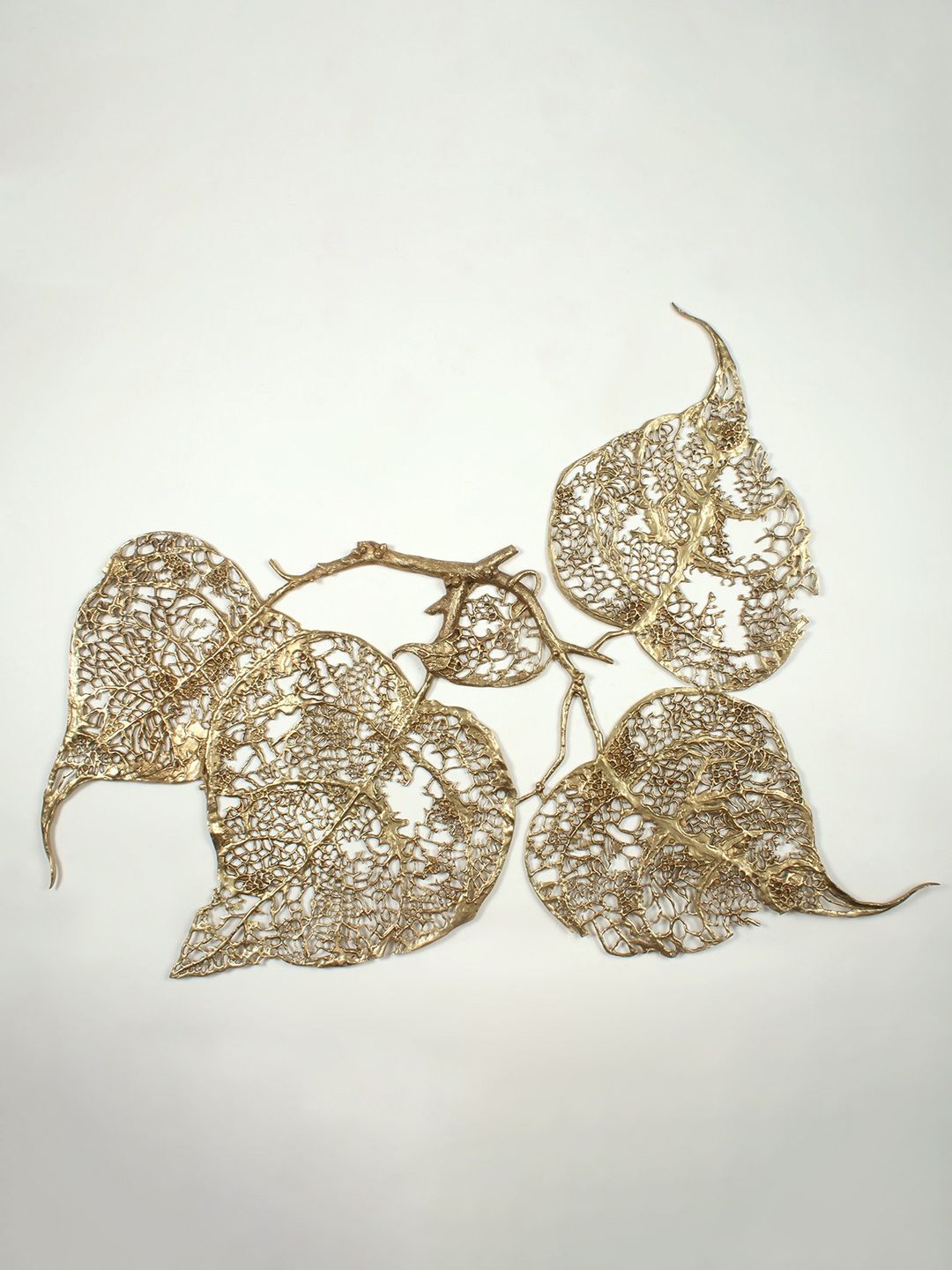 Exotic India Gold Toned Textured Hollow Leaves Floral Wall Decor-image-23