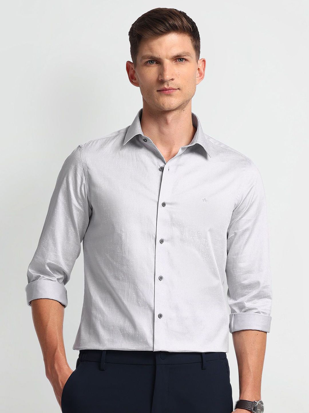 Arrow New York Men Spread Collar Solid Cotton Slim Fit Formal Shirt-picture-29