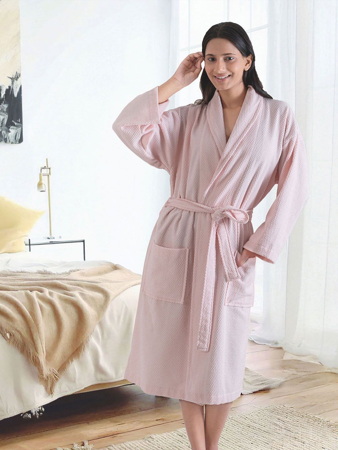 MYTRIDENT Unisex Pink 240 GSM Pure Cotton Bath Robe