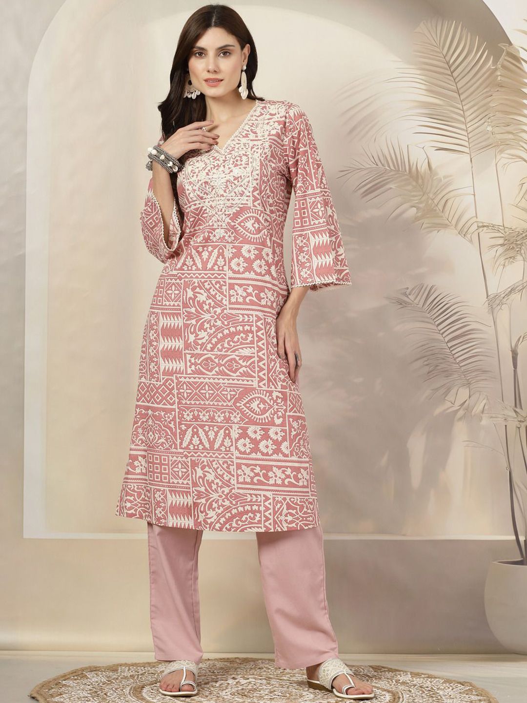 Nayam By Lakshita Ethnic Motifs Printed A Line Kurta with Trousers