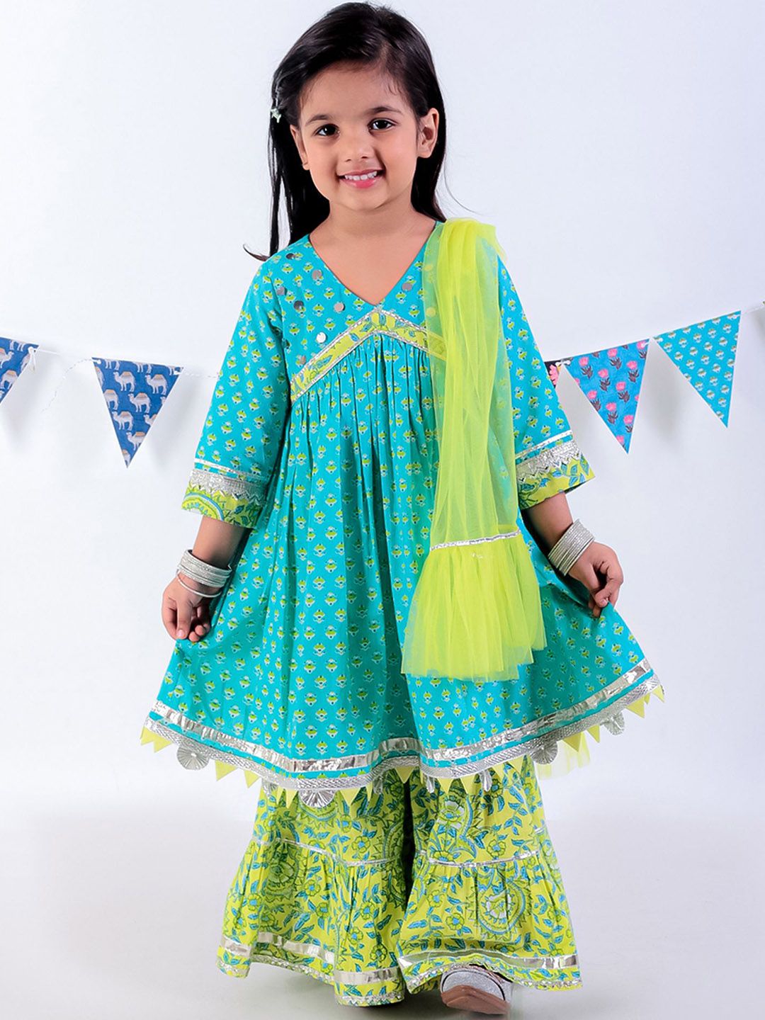 LIL DRAMA Girls Floral Printed Regular Pure Cotton Kurta with Sharara & With Dupatta-picture-39