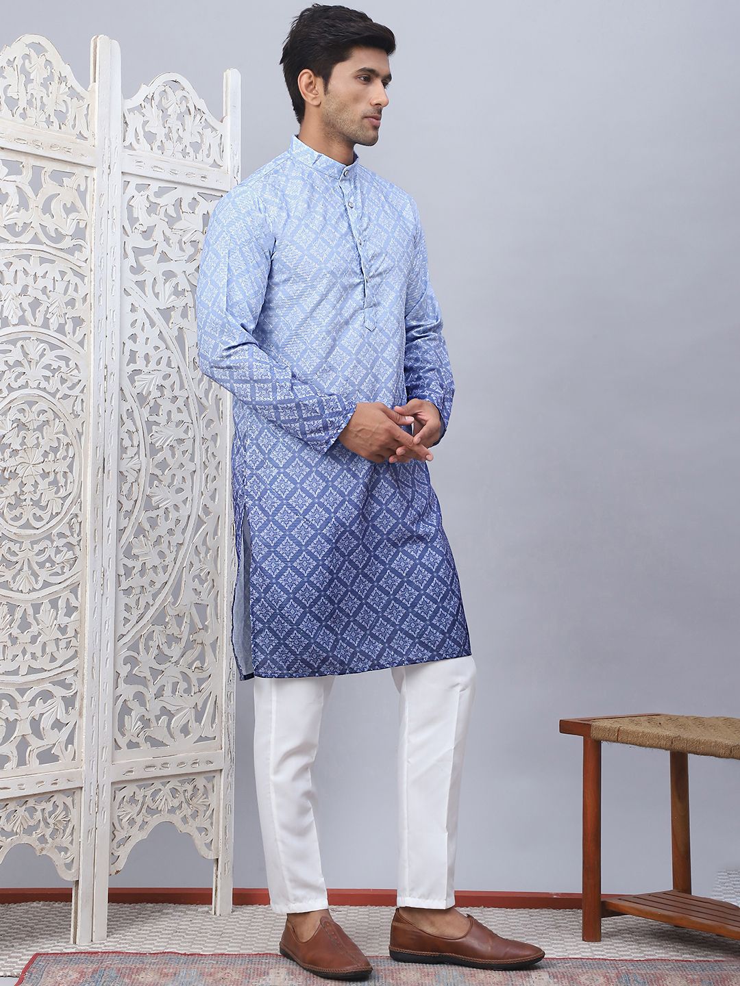 Jompers Men Floral Printed Regular Sequinned Kurta with Pyjamas-picture-37