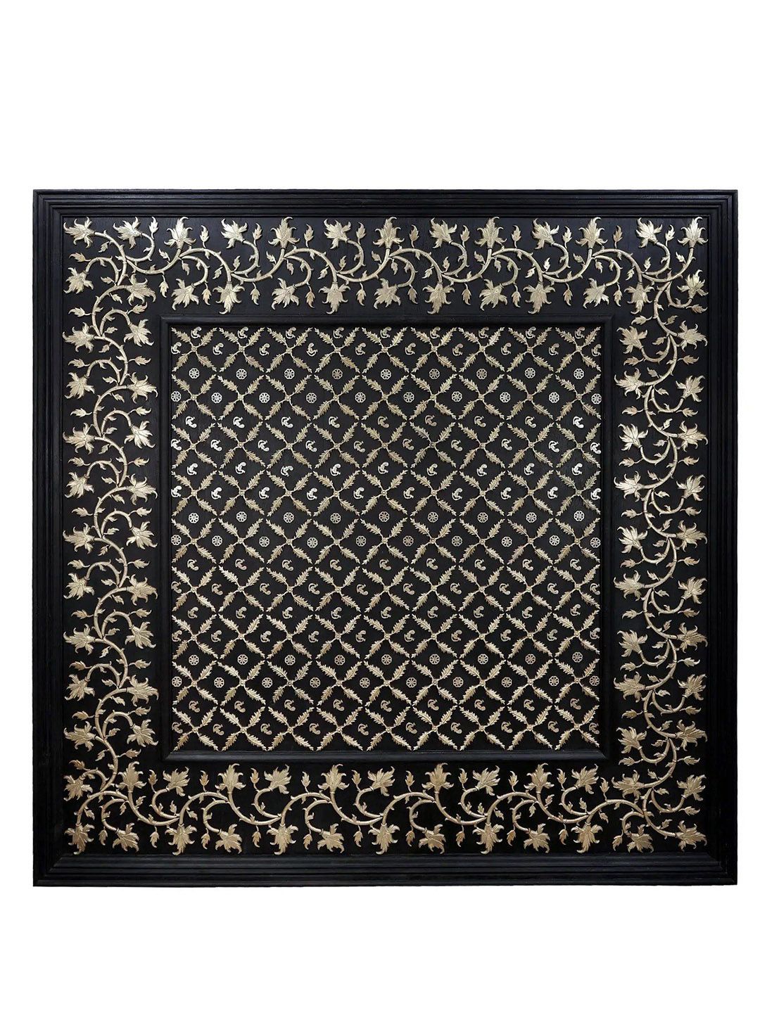 Exotic India Black & Gold Toned Floral Wooden Ceiling Wall Decor-picture-40