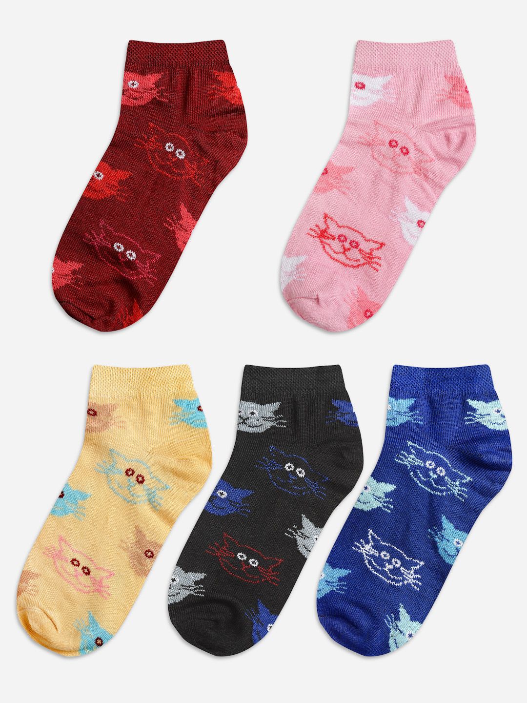Texlon Kids Pack Of 5 Patterned Ankle-Length Socks-image-35