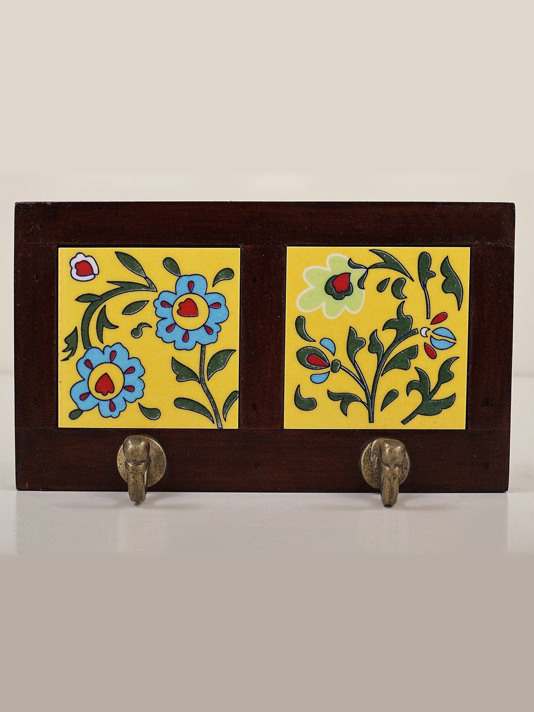 Exotic India Yellow 1-Piece Printed Double Tiled Wooden Framed Hooks-picture-25