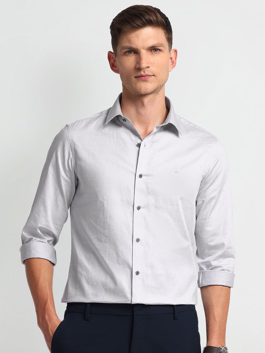 Arrow New York Men Spread Collar Solid Cotton Slim Fit Formal Shirt-picture-12