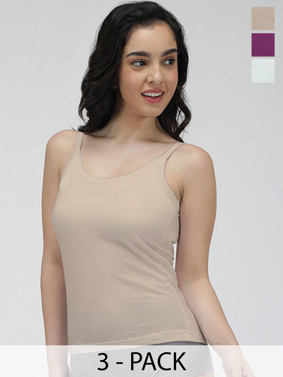 AMUL COMFY Pack Of 3 Cotton Non-Padded Camisoles