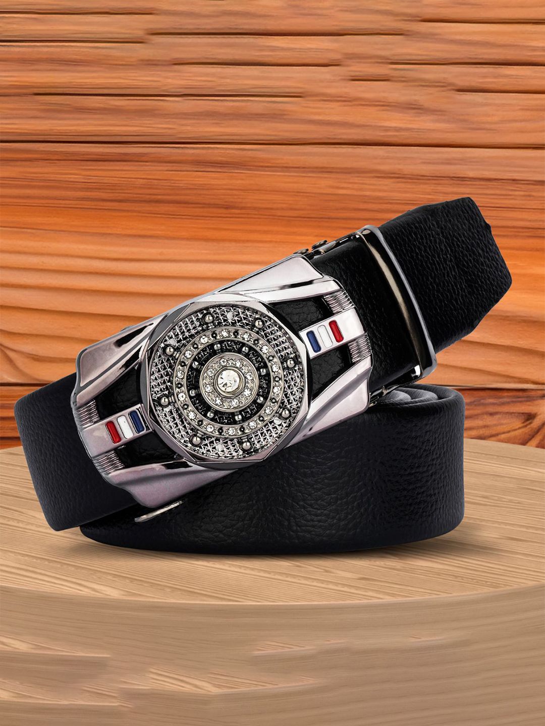WINSOME DEAL Men Textured Slider Buckle Formal Belt-image-27