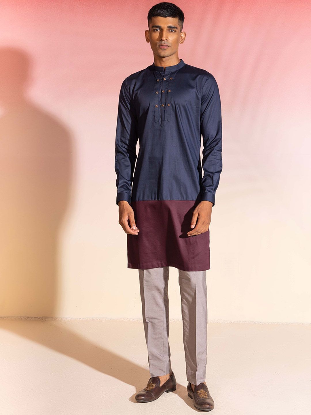 SEVENDC Mandarin Collar Colourblocked Straight Kurta-picture-49