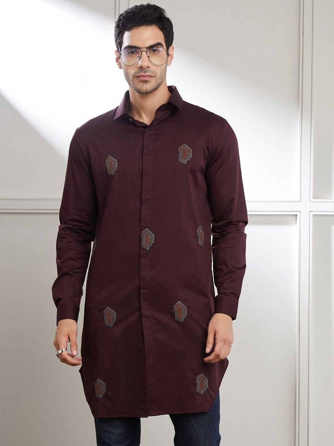 SEVENDC Shirt Collar Thread Work Cotton Straight Kurta-picture-45