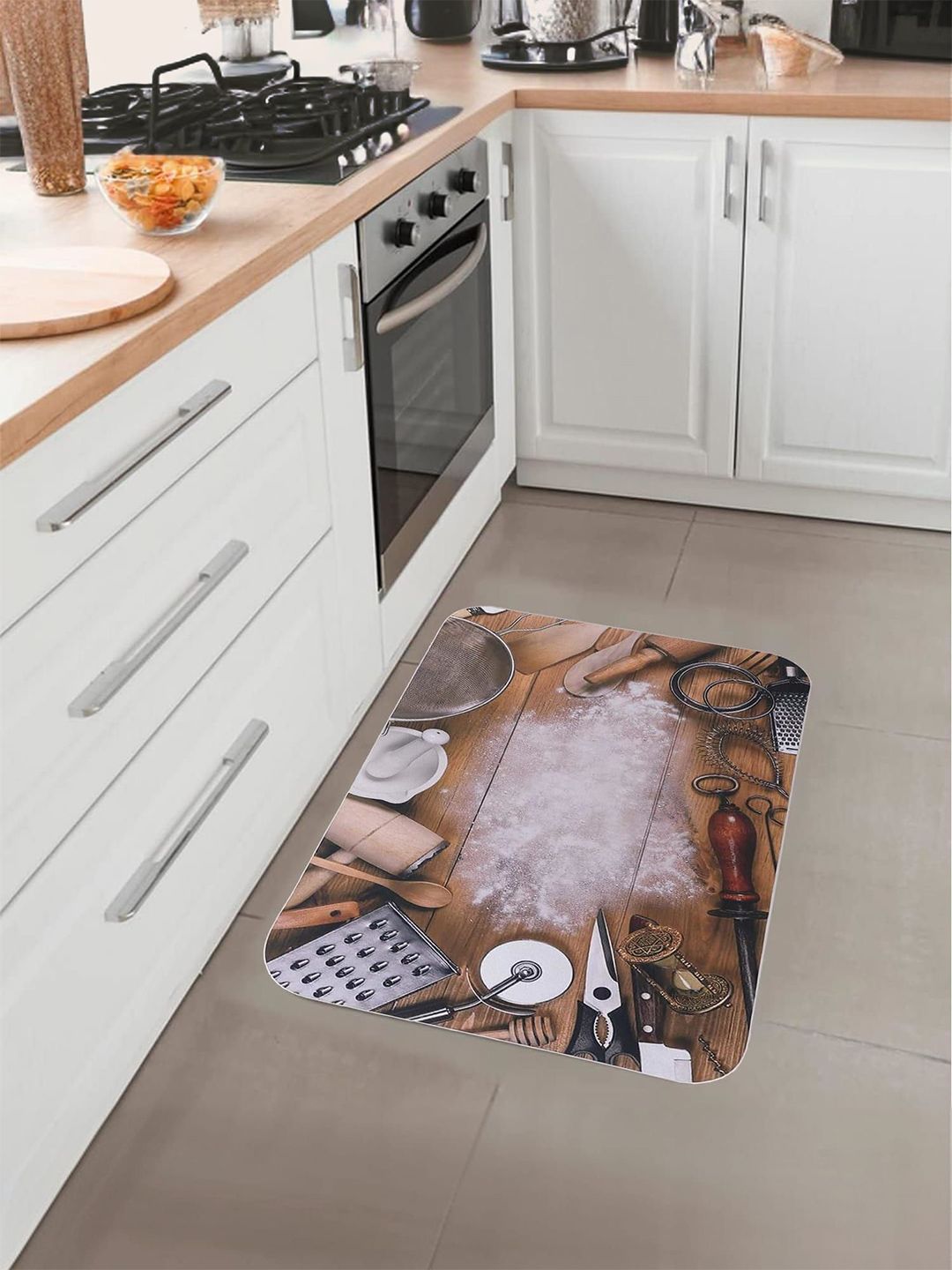 Kuber Industries Brown & Grey 5 Pieces Printed 240 GSM Anti Skid Bath Rugs-picture-32