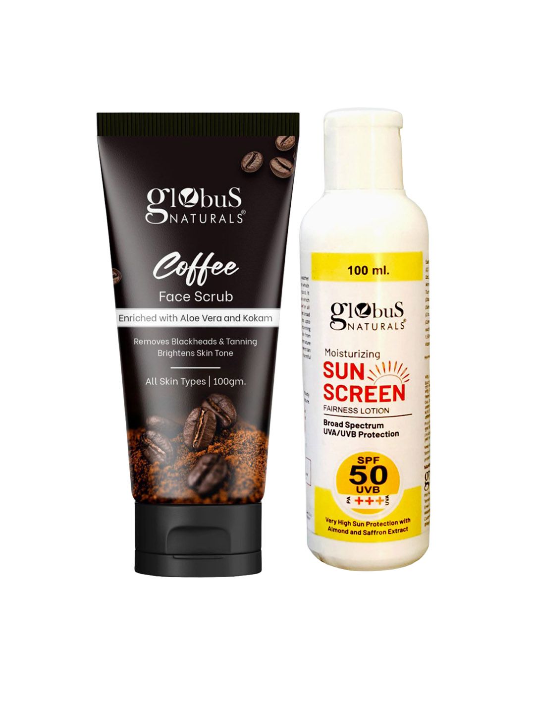 Globus naturals Set of 2 Sunscreen Lotion -100 ml & Coffee Face Scrub- 100gm-image-46
