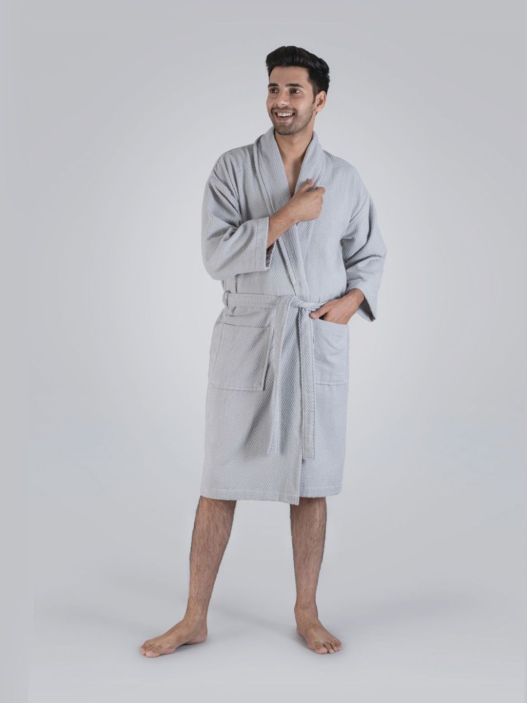 MYTRIDENT Grey Pure Cotton Bath Robe-picture-57