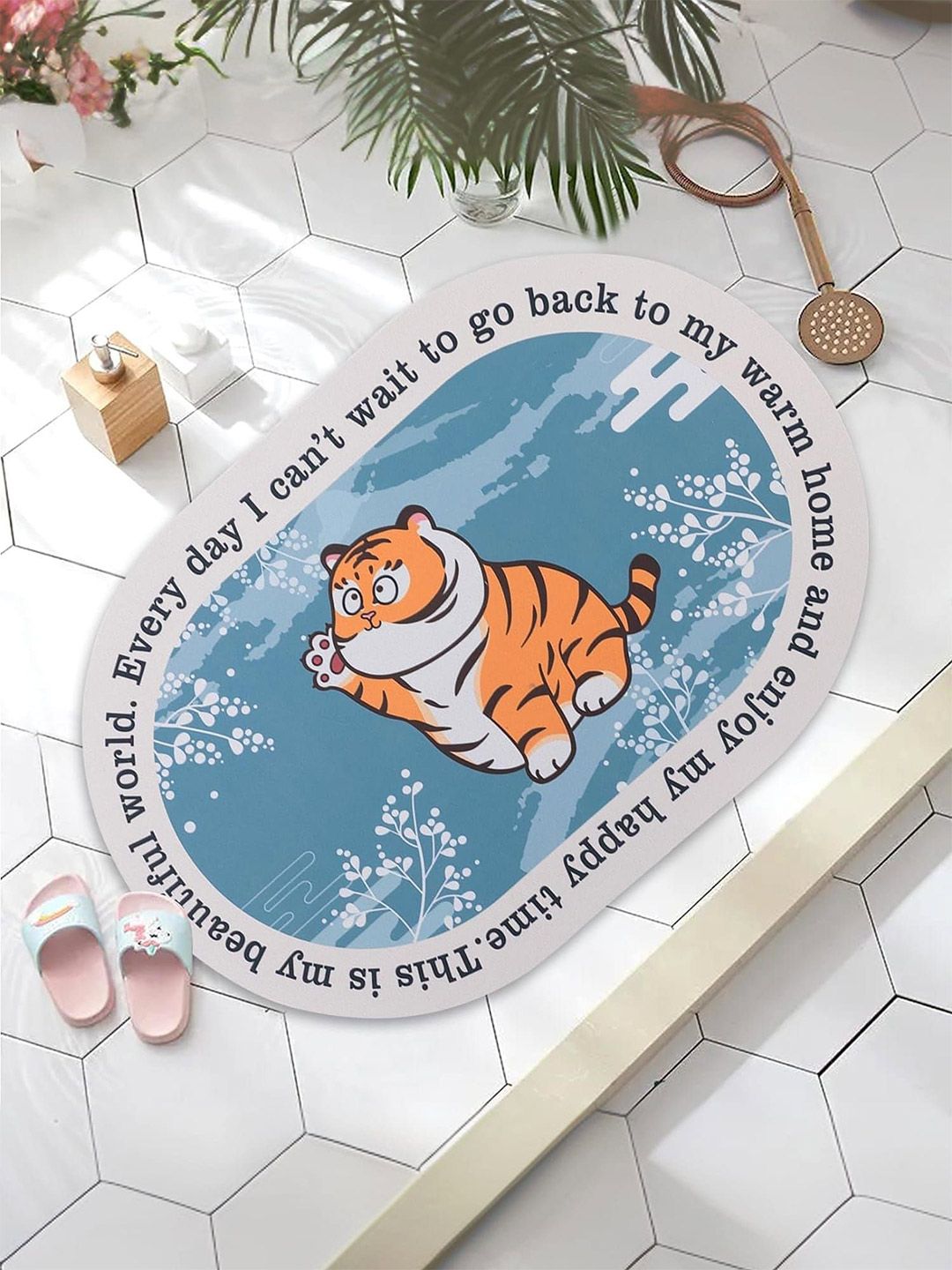 Kuber Industries 6 -Pcs Blue & Orange 240 GSM Anti-Skid Bath Rugs-image-36