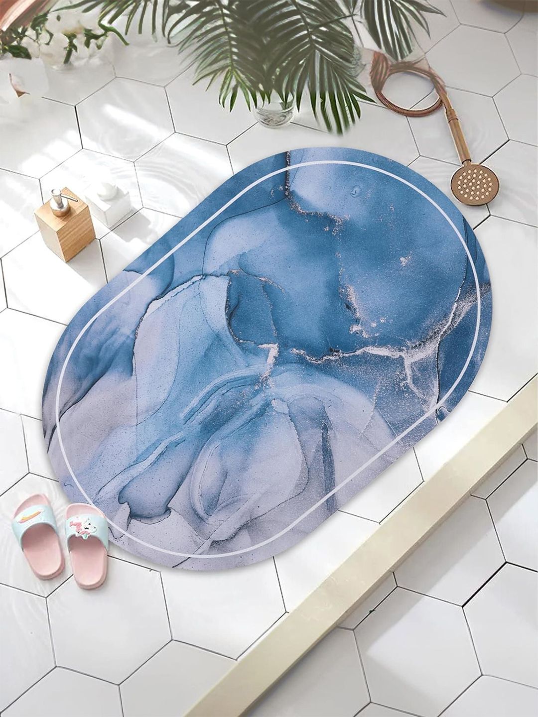 Kuber Industries 4 -Pcs  Blue & Grey  240 GSM Anti-Skid Bath Rugs-picture-34