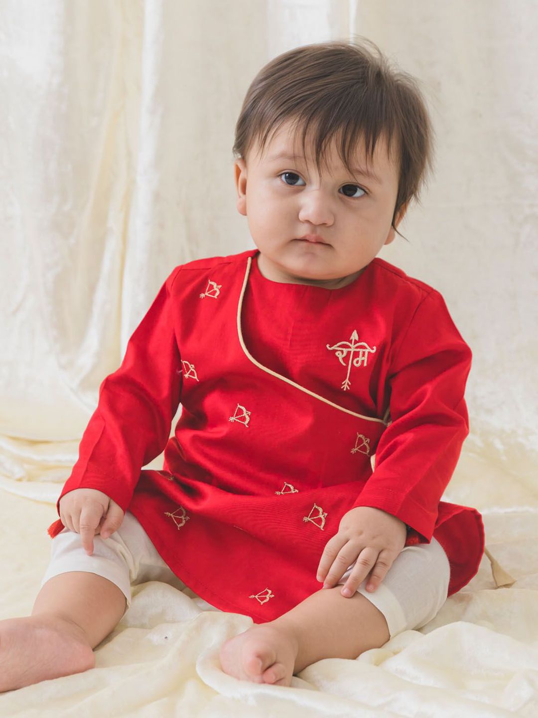 Tiber Taber Boys Embroidered Round Neck Pure Cotton Angrakha Straight Kurta With Pyjamas-picture-57