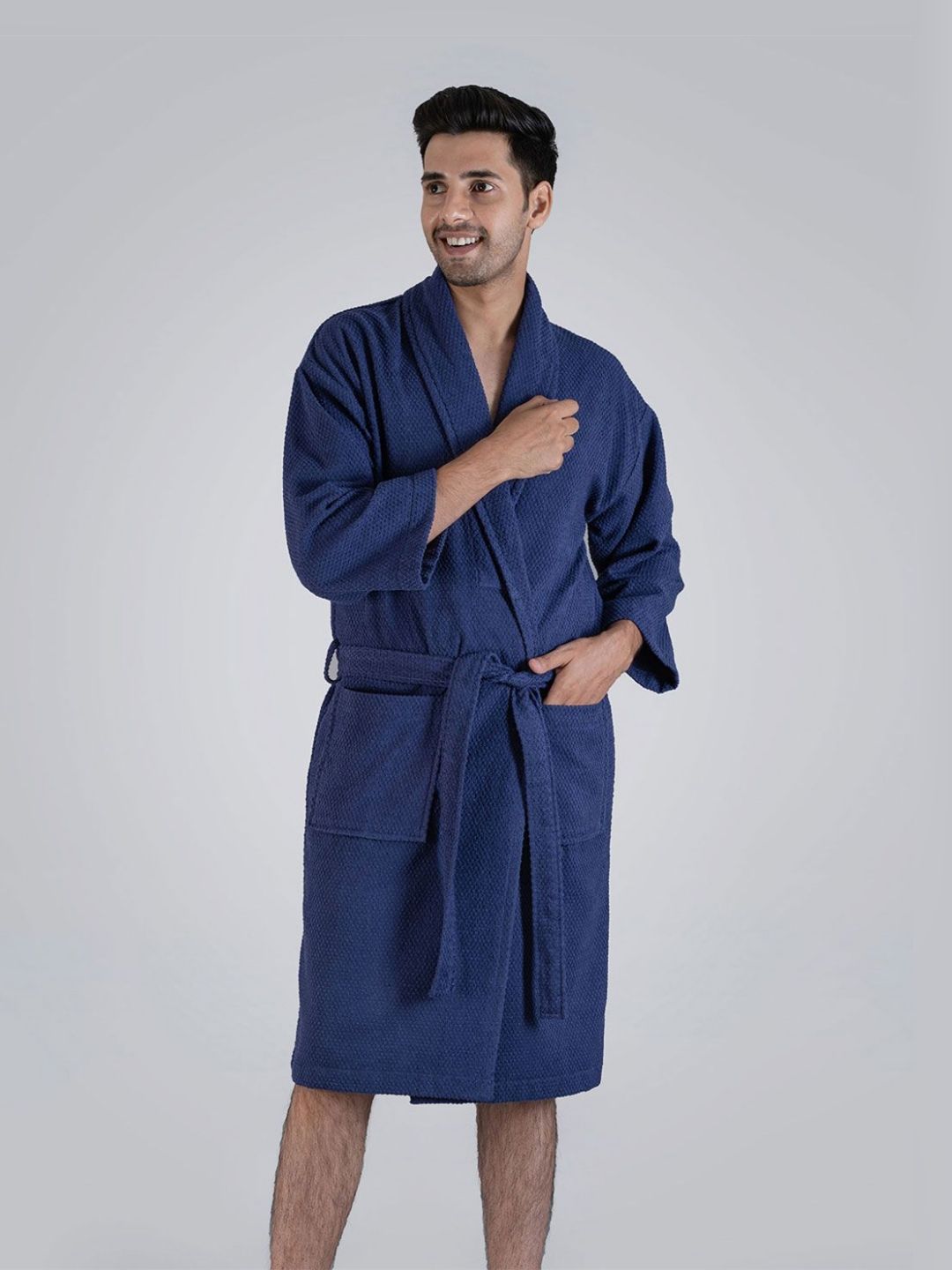 MYTRIDENT Unisex Blue 240 GSM Pure Cotton Bath Robe-image-17