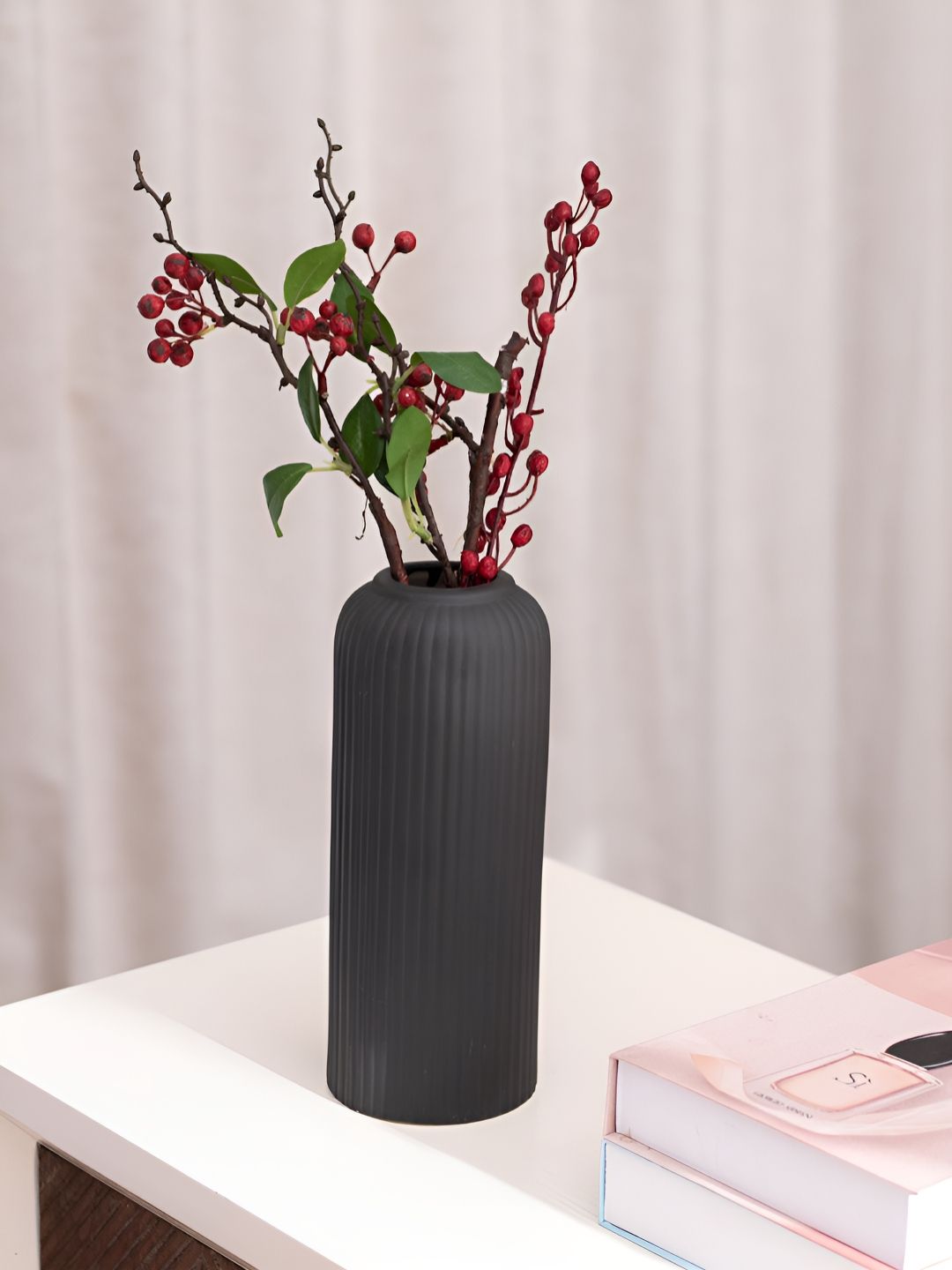 The Decor Mantra Black Textured  Ceramic Flower Vase-picture-17