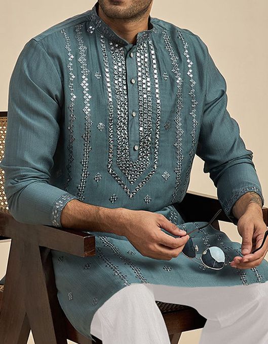 Embroidered & Sequins Straight Kurtas For Men