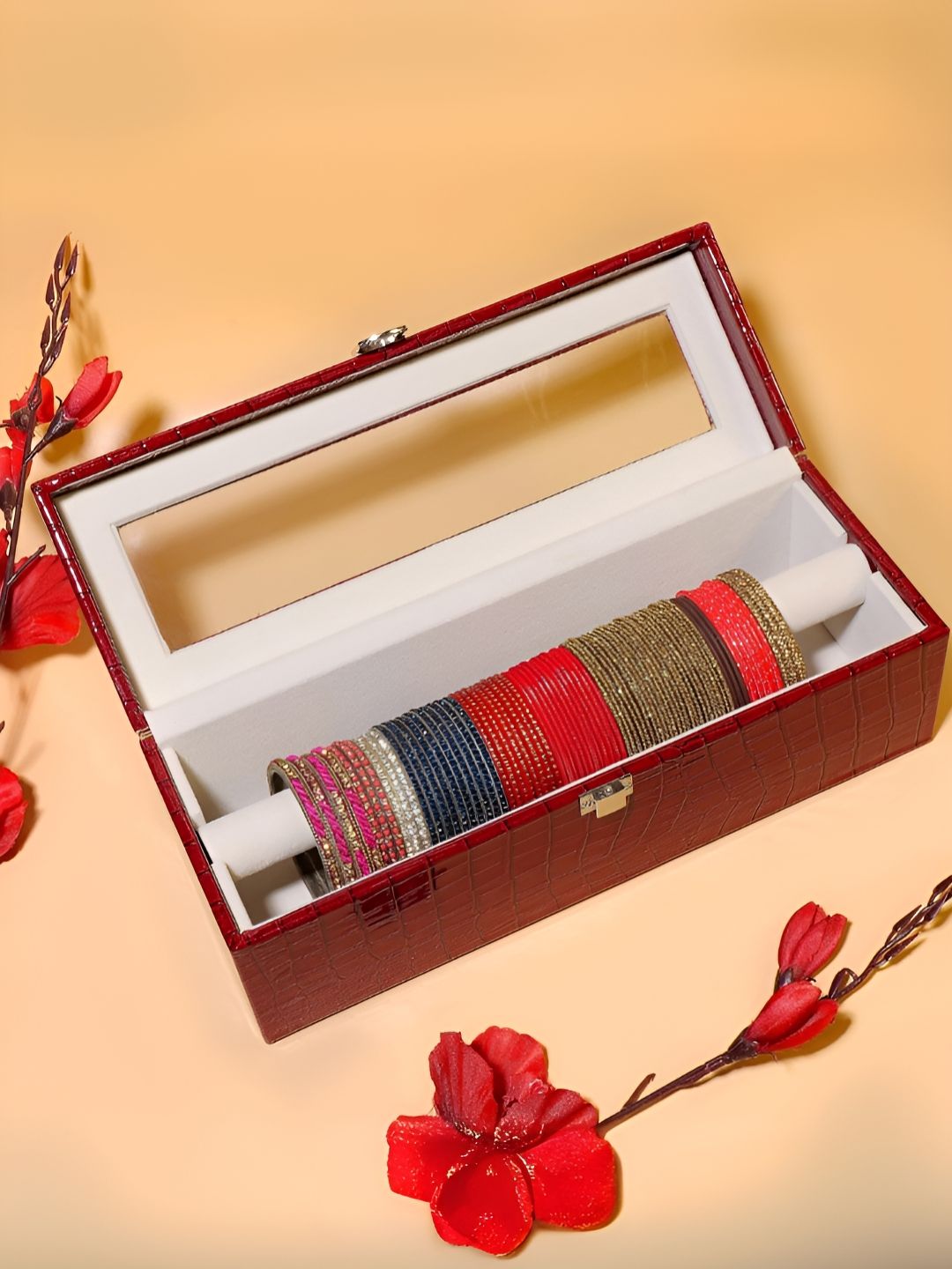 La Trove Maroon & White Bangle Jewellery Organiser-image-38