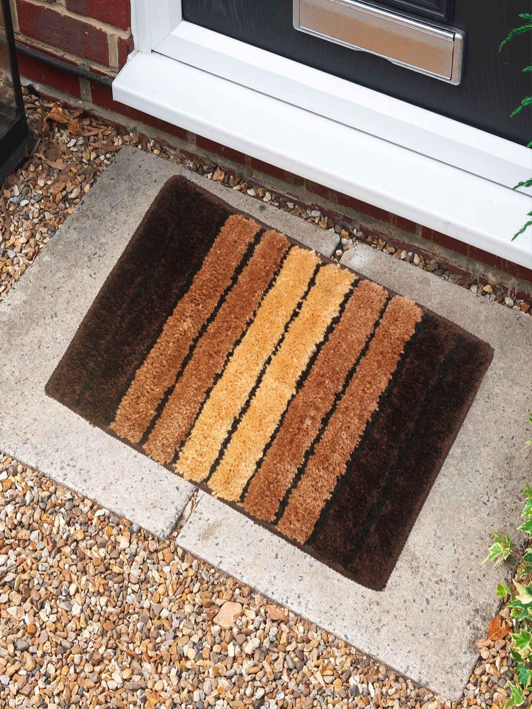 RISH Brown & Beige Striped Microfiber Anti Skid Water Absorbent Rectangular Doormat-image-44