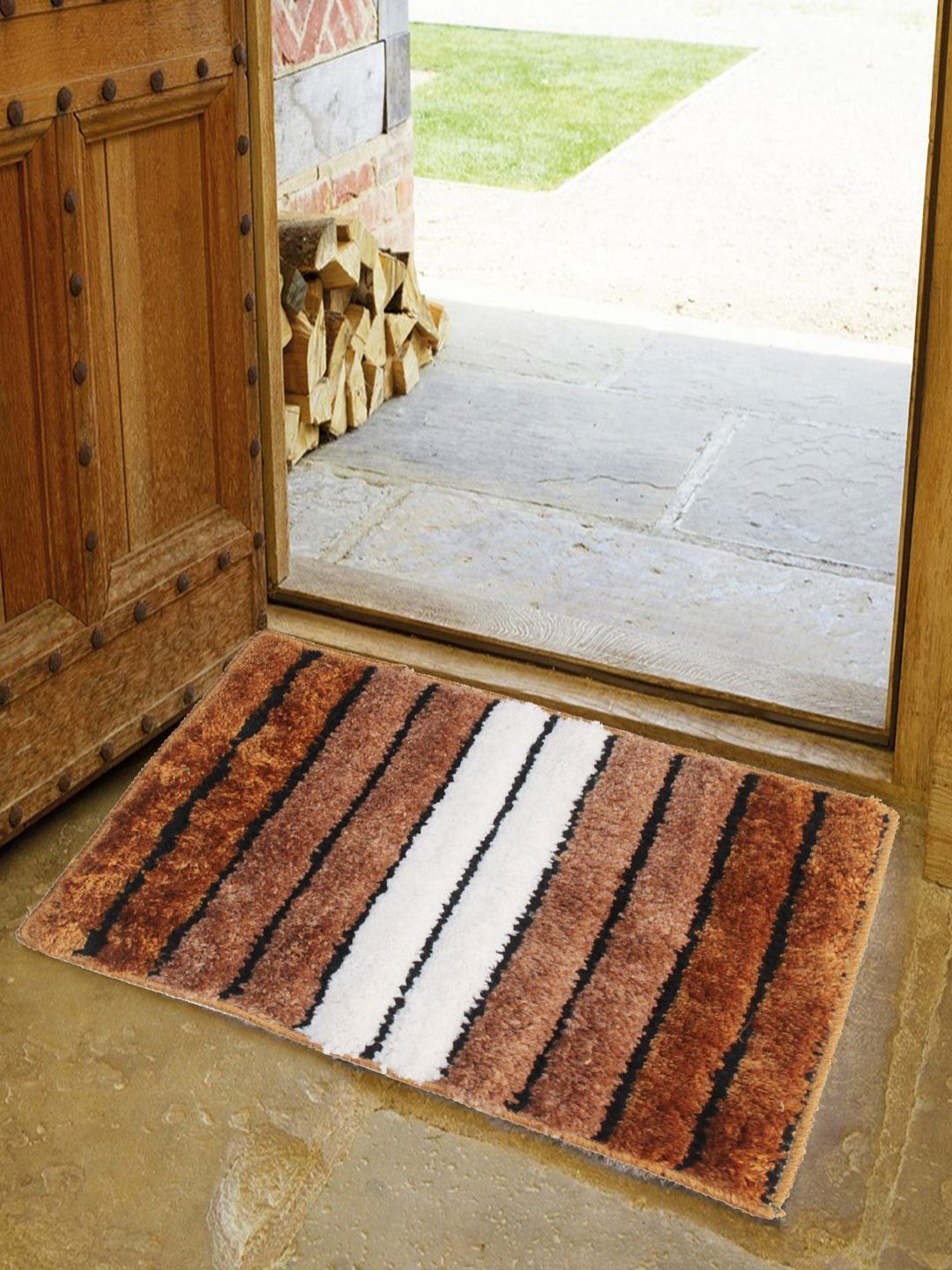 RISH Brown & White Striped Rectangular Doormats-image-15