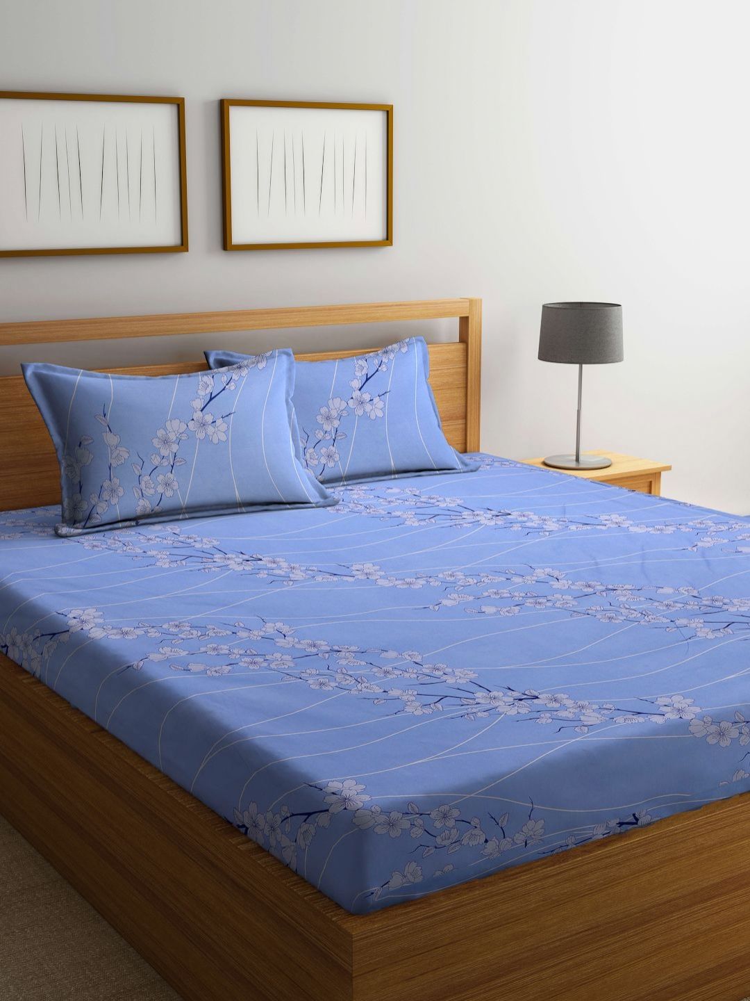 Aura Blue & White Floral 400 TC King Bedsheet with 2 Pillow Covers 2.50 m x 2.25 m-picture-40