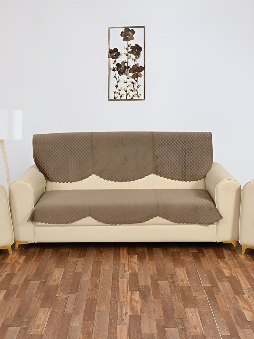 Bajo's Brown Solid Velvet Sofa Cover-image-40