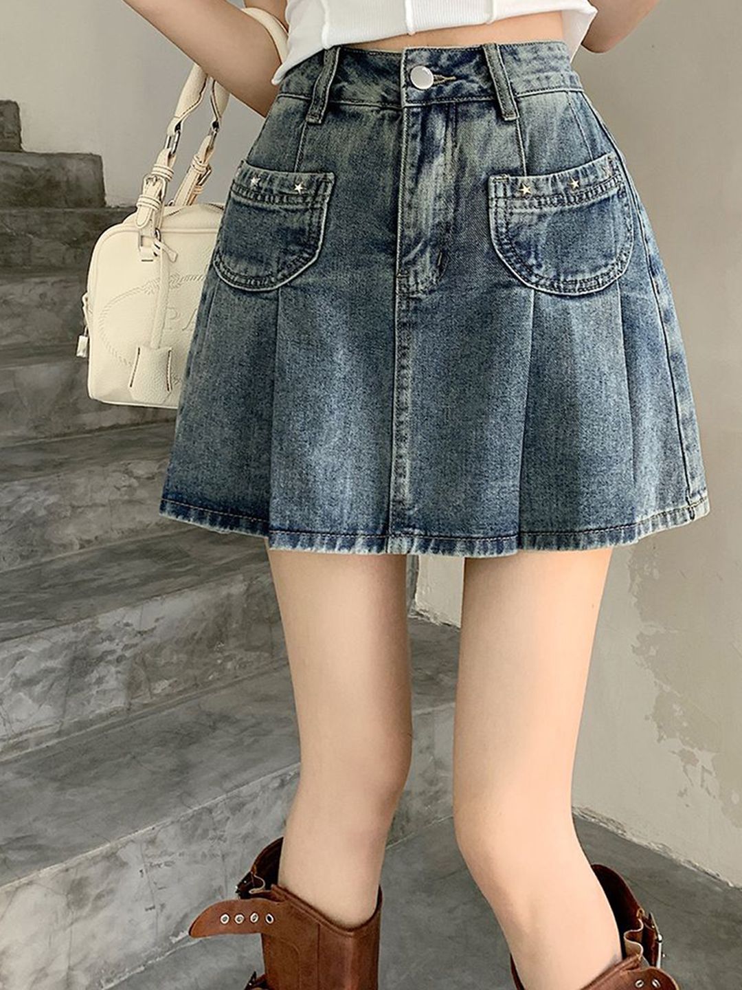 StyleCast Denim Pleated Mini Skirt-picture-38