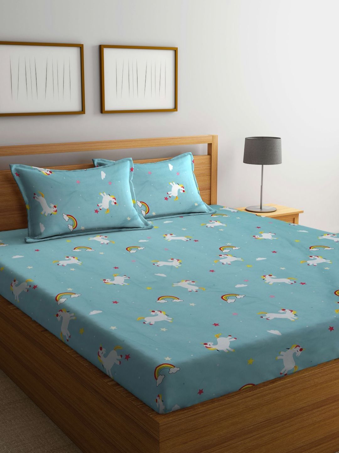 Aura Blue Cartoon Characters 300 TC King Bedsheet with 2 Pillow Covers 2.50 m x 2.20 m-picture-21