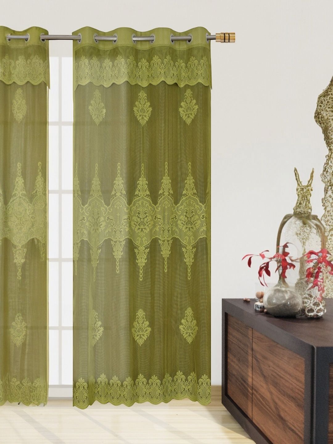 BIGGER FISH Green Floral Sheer Long Door Curtain-picture-18