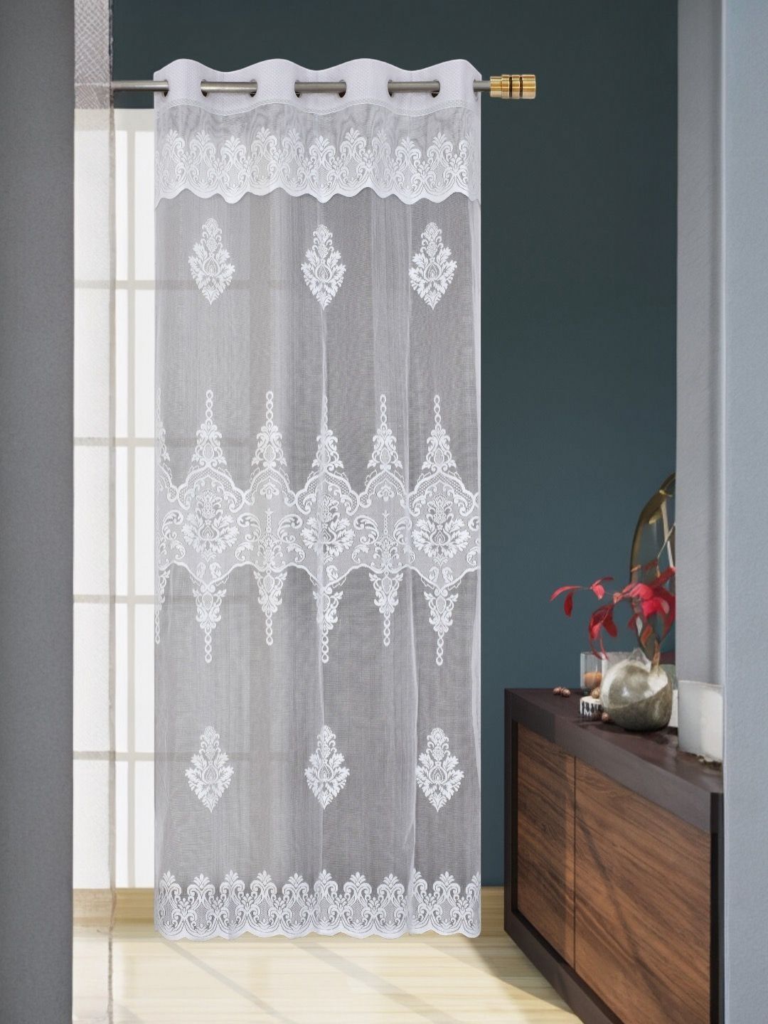 BIGGER FISH White Floral Sheer Long Door Curtain-picture-18