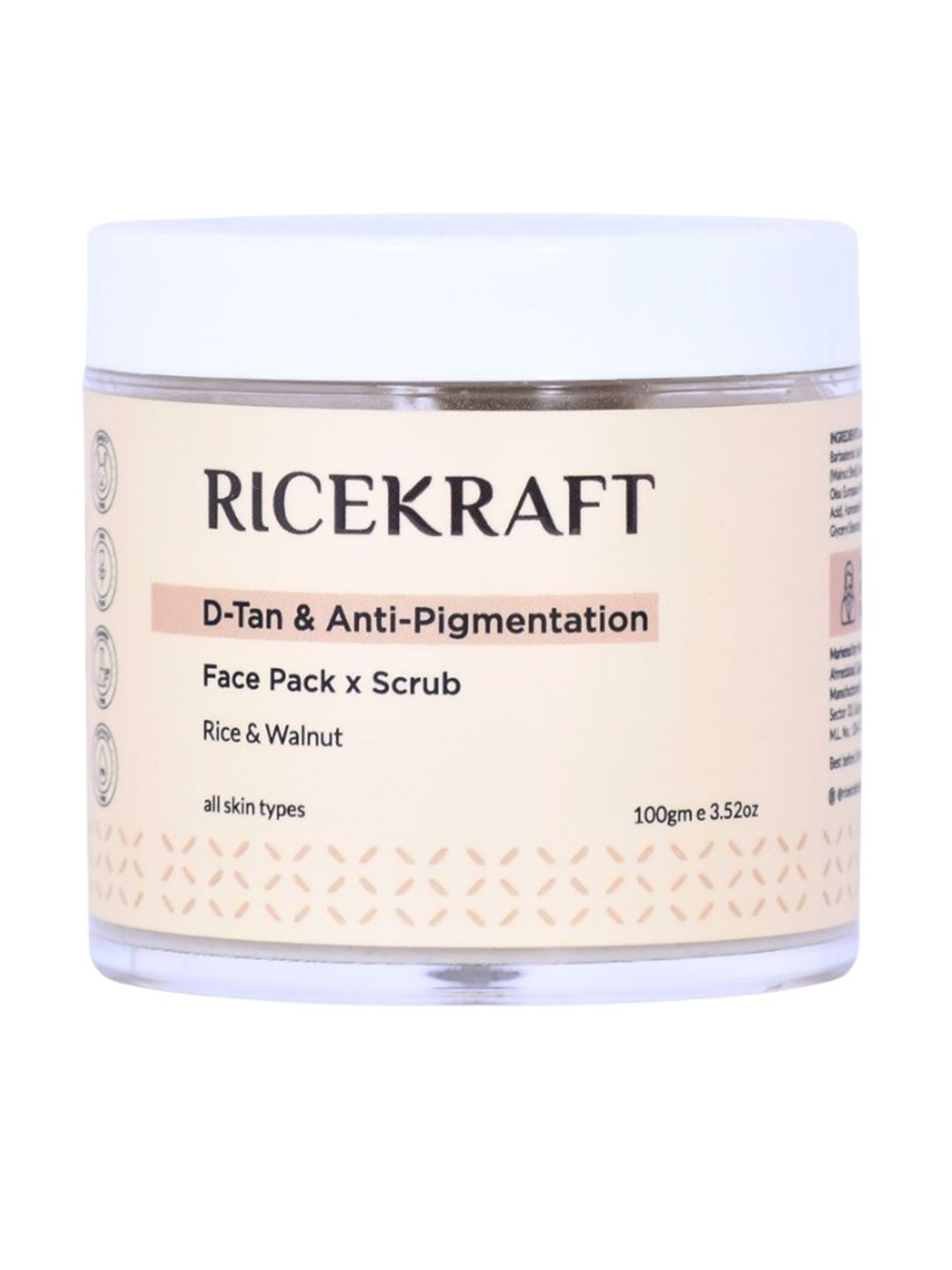 Ricekraft D-Tan & Anti-Pigmentation Face Pack Plus Scrub With Rice & Walnut - 100 g-image-32