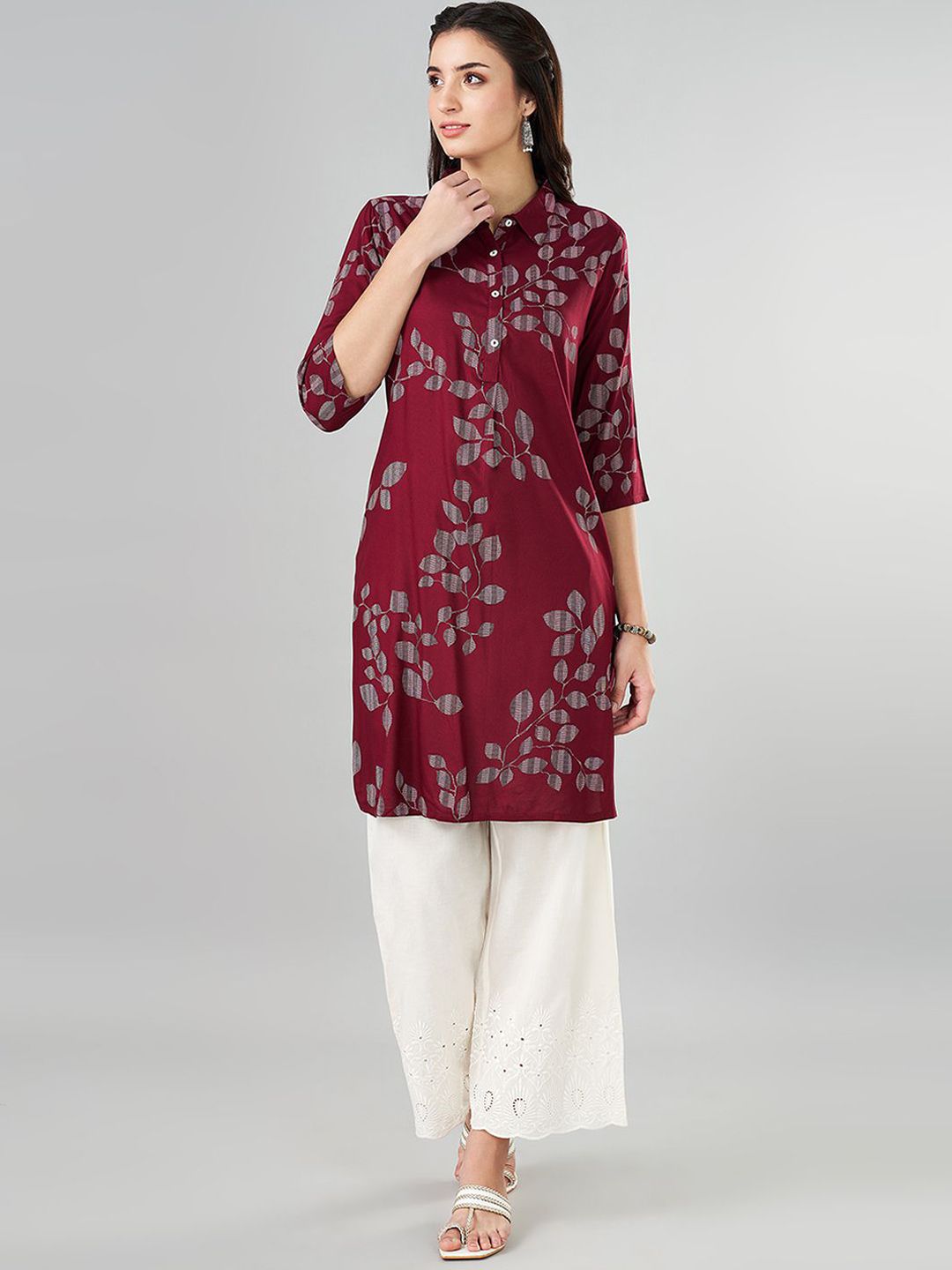 RANGMANCH BY PANTALOONS Floral Printed Shirt Collar Straight Kurta-picture-27