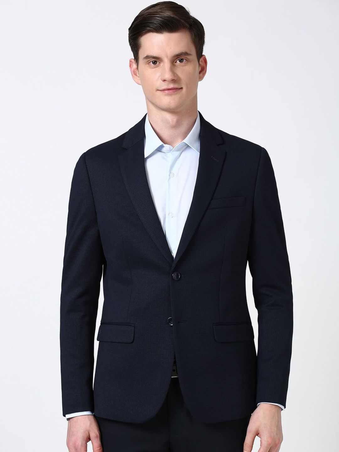 Peter England Elite Self Design Slim-Fit Single Breasted Formal Blazer