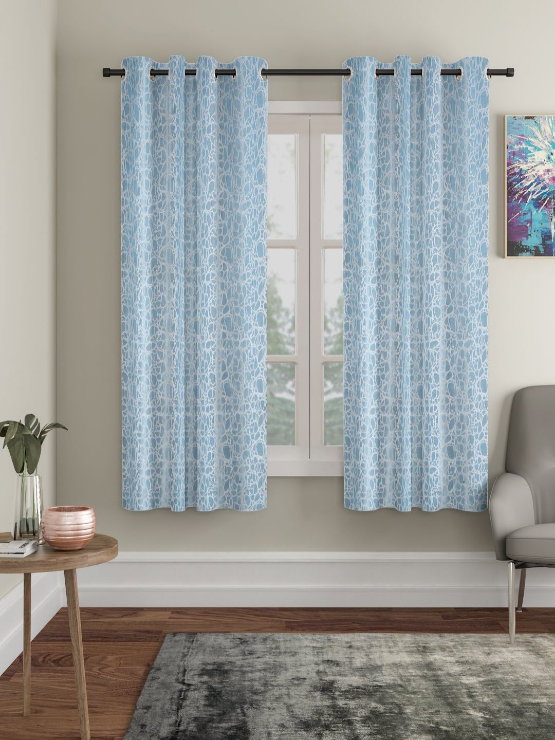 HOSTA HOMES Blue & White Set of 2 Geometric Window Curtain-picture-20