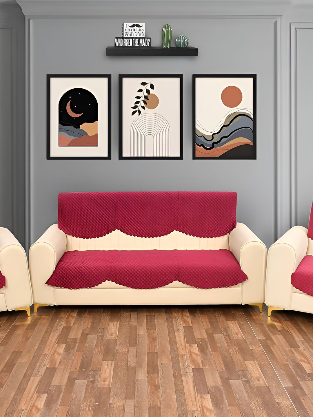 Bajo's Pink Solid Velvet Sofa Cover-image-37