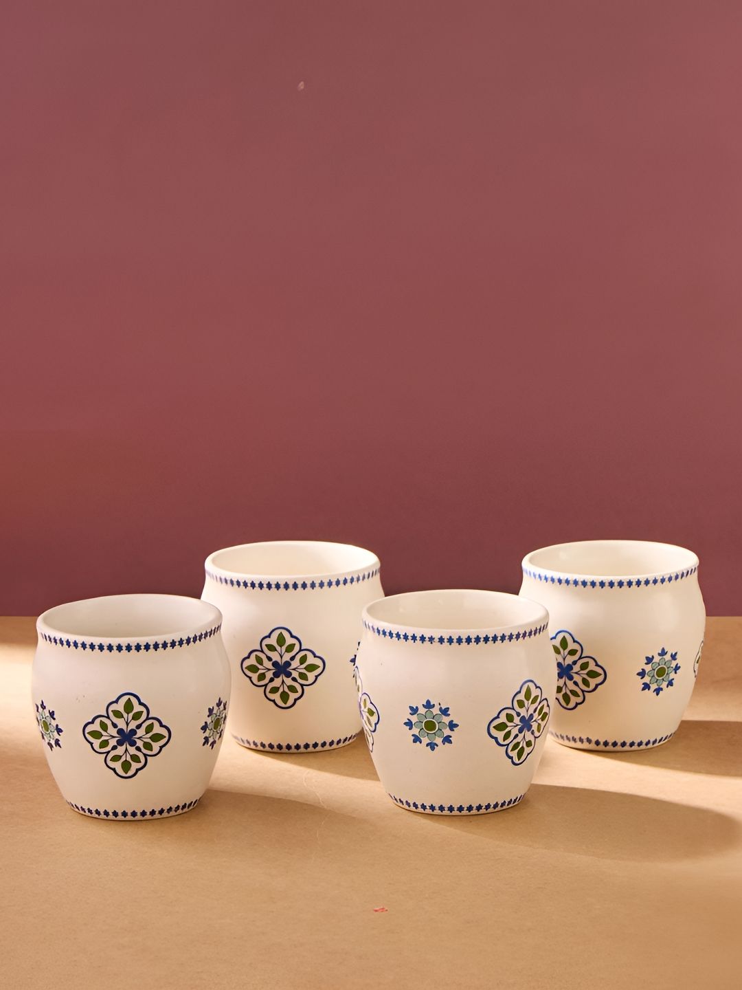 Fabindia Blue & White Printed Ceramic Glossy Kulladhs Set of Cups and Mugs-picture-38