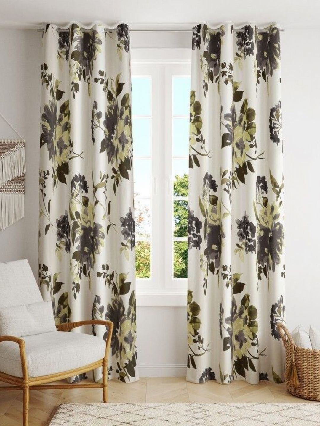 BILBERRY Furnishing by preeti grover Grey & Green Set of 2 Floral Room Darkening Window Curtain-image-26