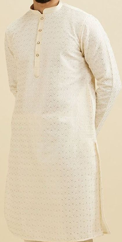 Men Burgundy Ethnic Motifs Angrakha Kurti with Pyjamas
