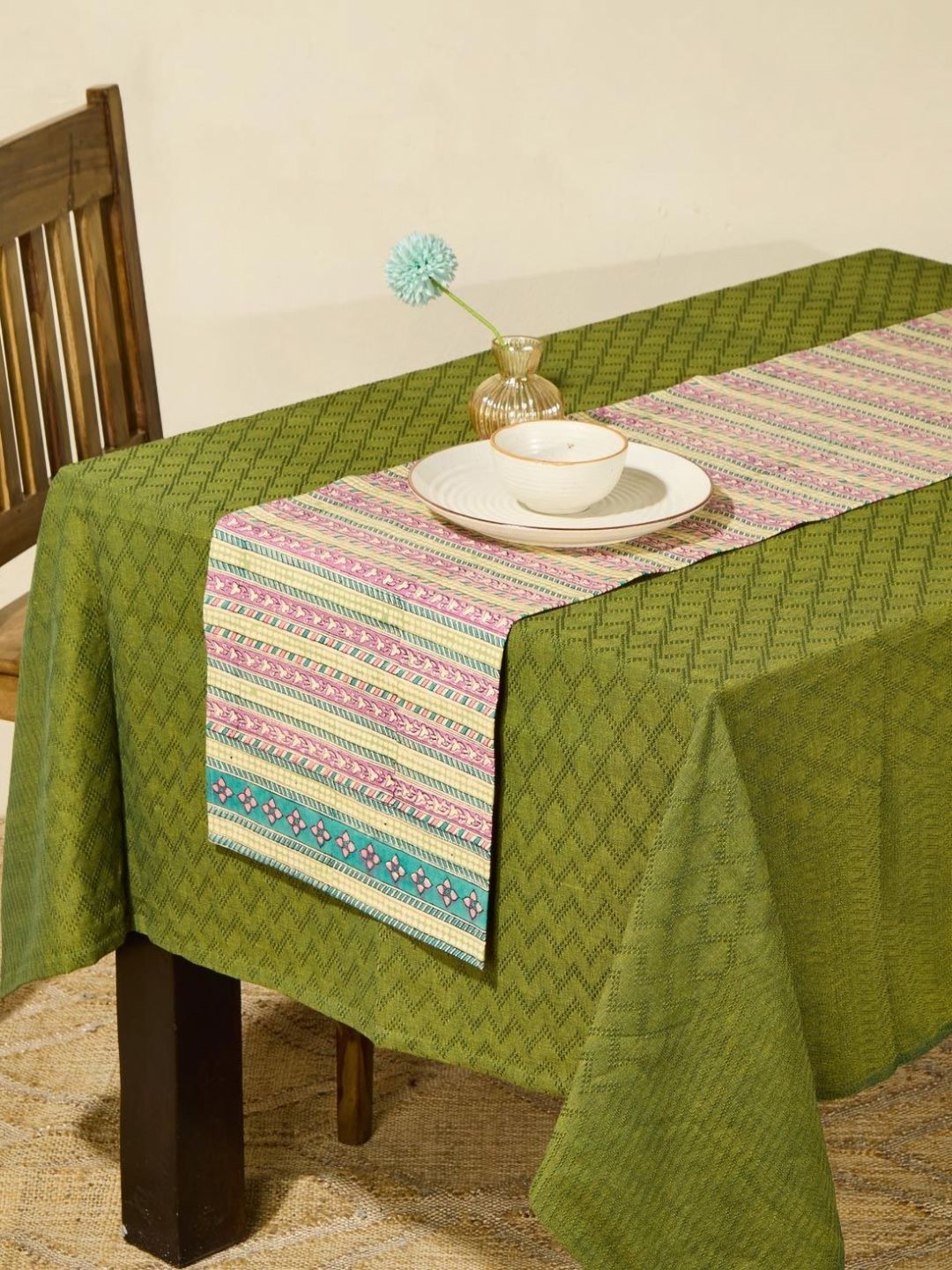 Fabindia Beige & Green Printed Cotton Table Runners-picture-17