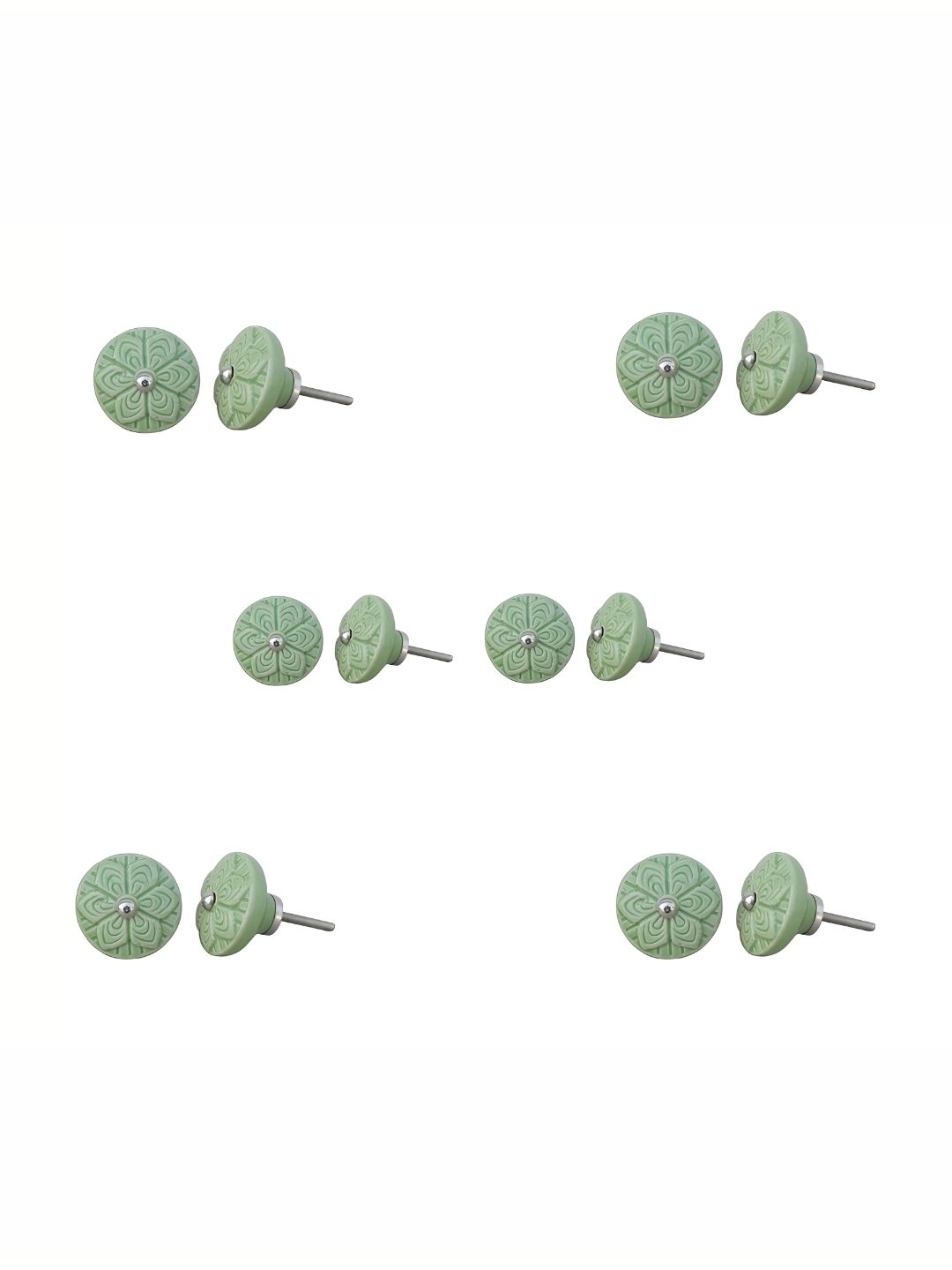 Indianshelf 6Pcs Green Textured Ceramic Wheel Flower Knobs-picture-46