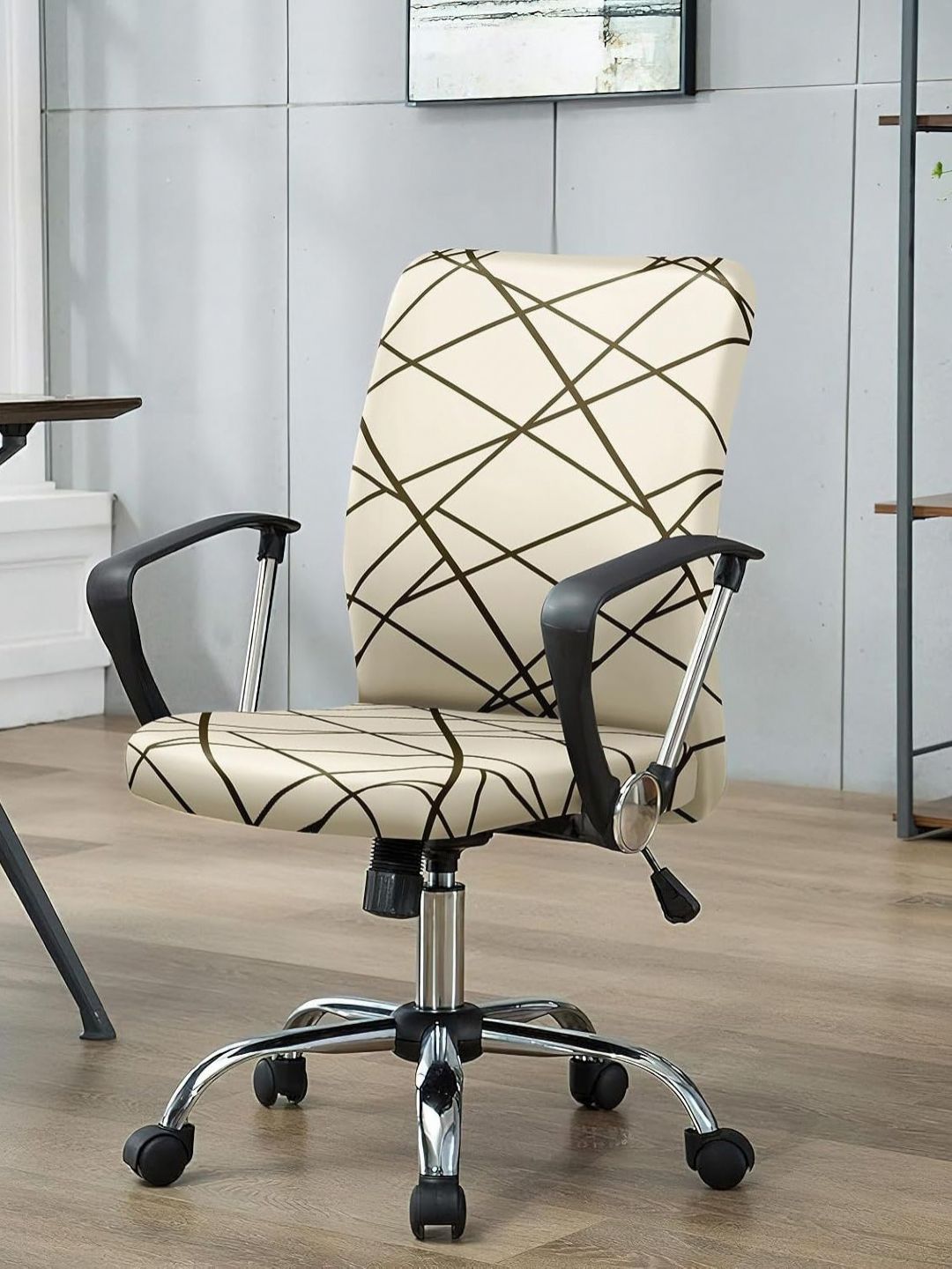 HOUSE OF QUIRK Beige & Black Durable Zipper Printed Chair Covers-picture-27