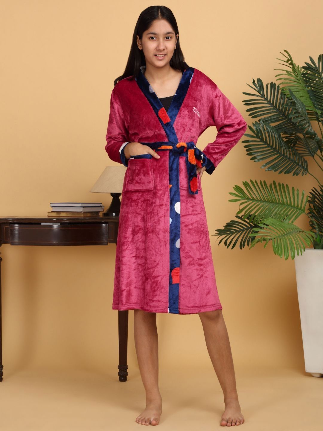 KLOTTHE Pink Bath Robe With Belt-image-33